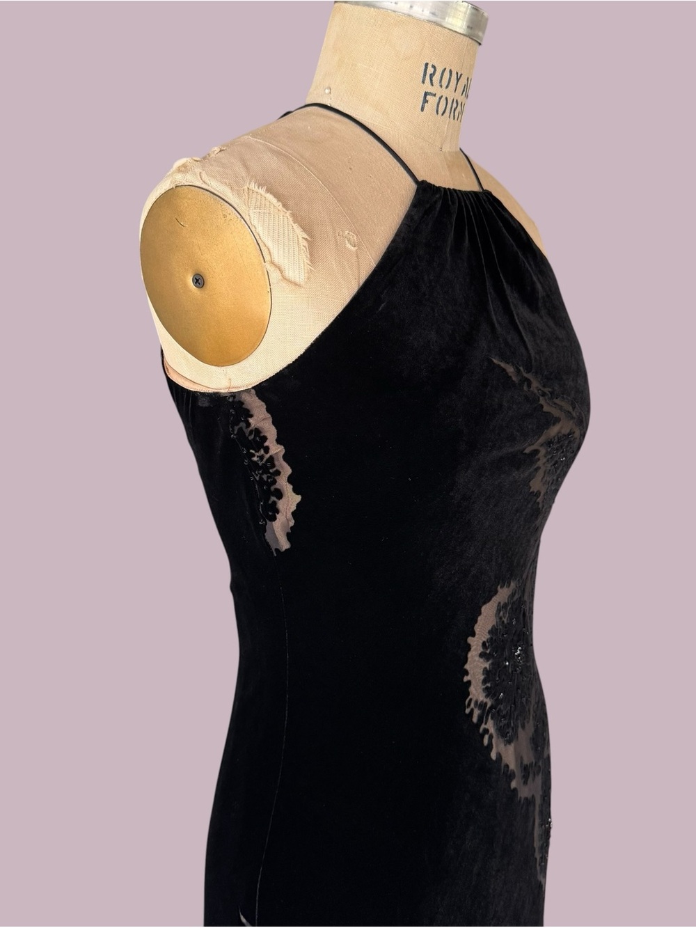 Vintage 90s Laundry by Shelli Segal Silk Velvet Burnout Beaded Maxi Dress - Picture 7 of 9